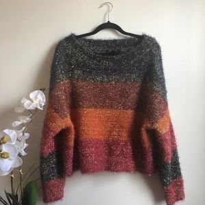 Metallic Fruzzy Colorblock Sweater